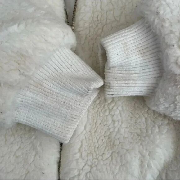 Urban Outfitter Sherpa Fuzzy Zip Up Cropped Ivory Womens Jacket SZ M - Picture 8 of 13